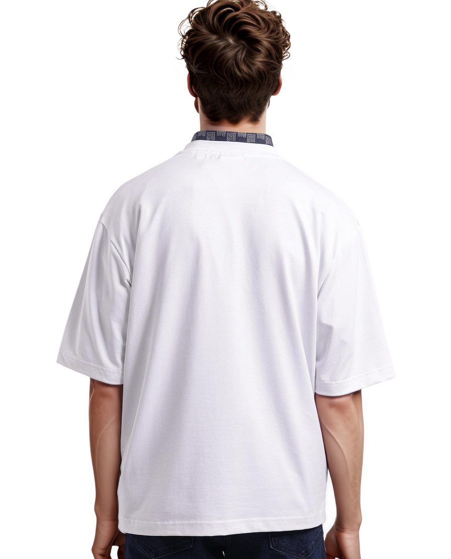 Rare Rabbit Men's Cotton Blend Monogram Print Oversized Fit Half Sleeve Crew Neck T-Shirt