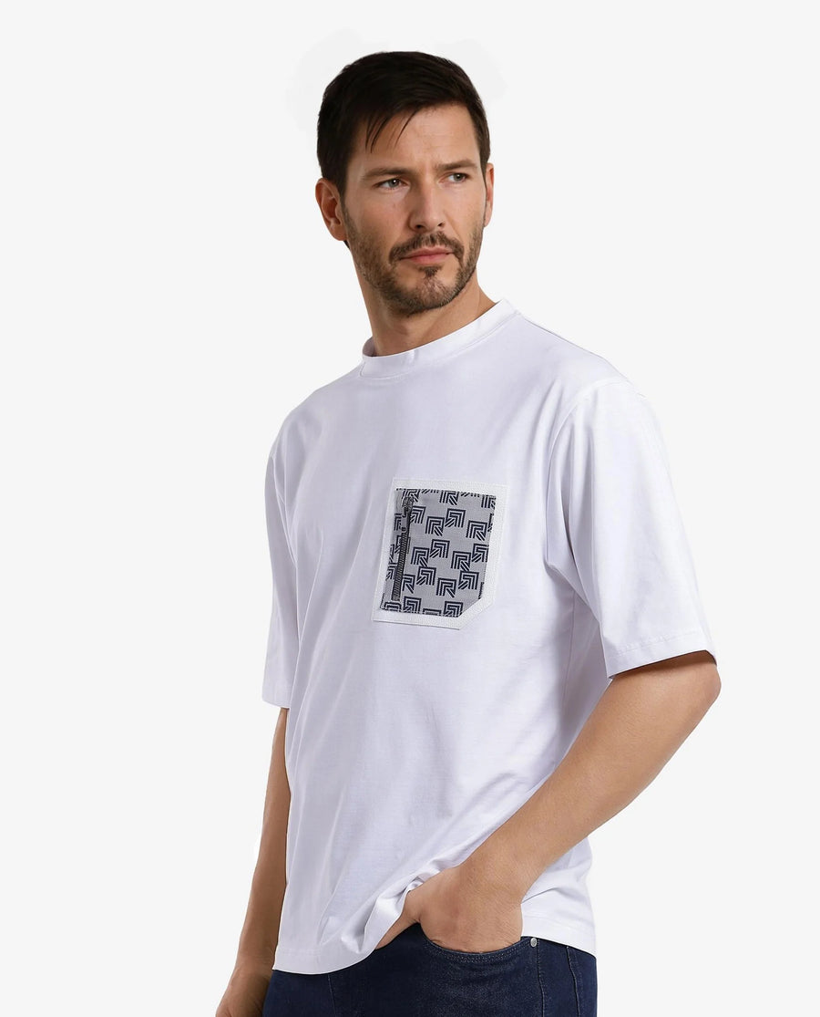 Rare Rabbit Men's Cotton Blend Monogram Print Oversized Fit Half Sleeve Crew Neck T-Shirt
