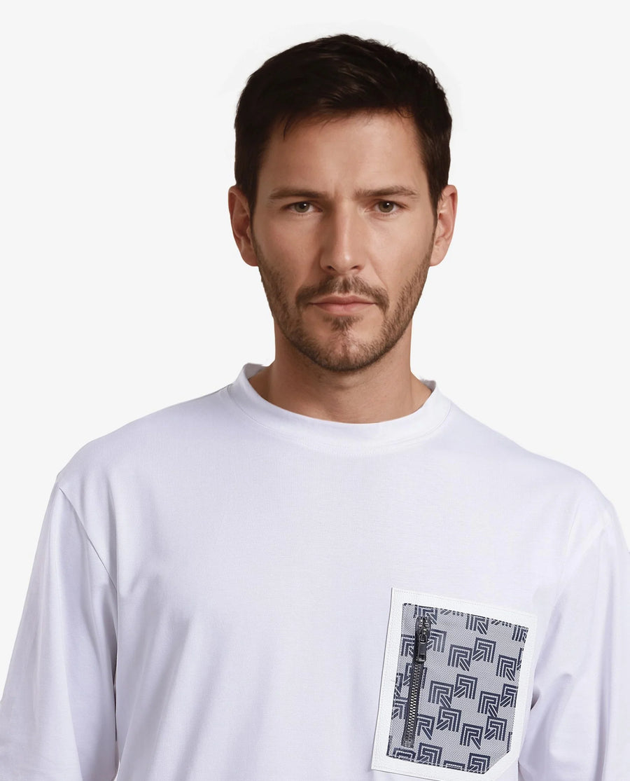 Rare Rabbit Men's Cotton Blend Monogram Print Oversized Fit Half Sleeve Crew Neck T-Shirt