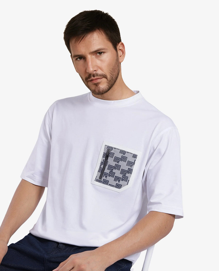 Rare Rabbit Men's Cotton Blend Monogram Print Oversized Fit Half Sleeve Crew Neck T-Shirt