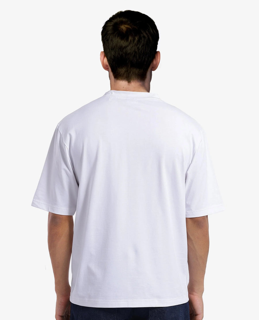 Rare Rabbit Men's Cotton Blend Monogram Print Oversized Fit Half Sleeve Crew Neck T-Shirt