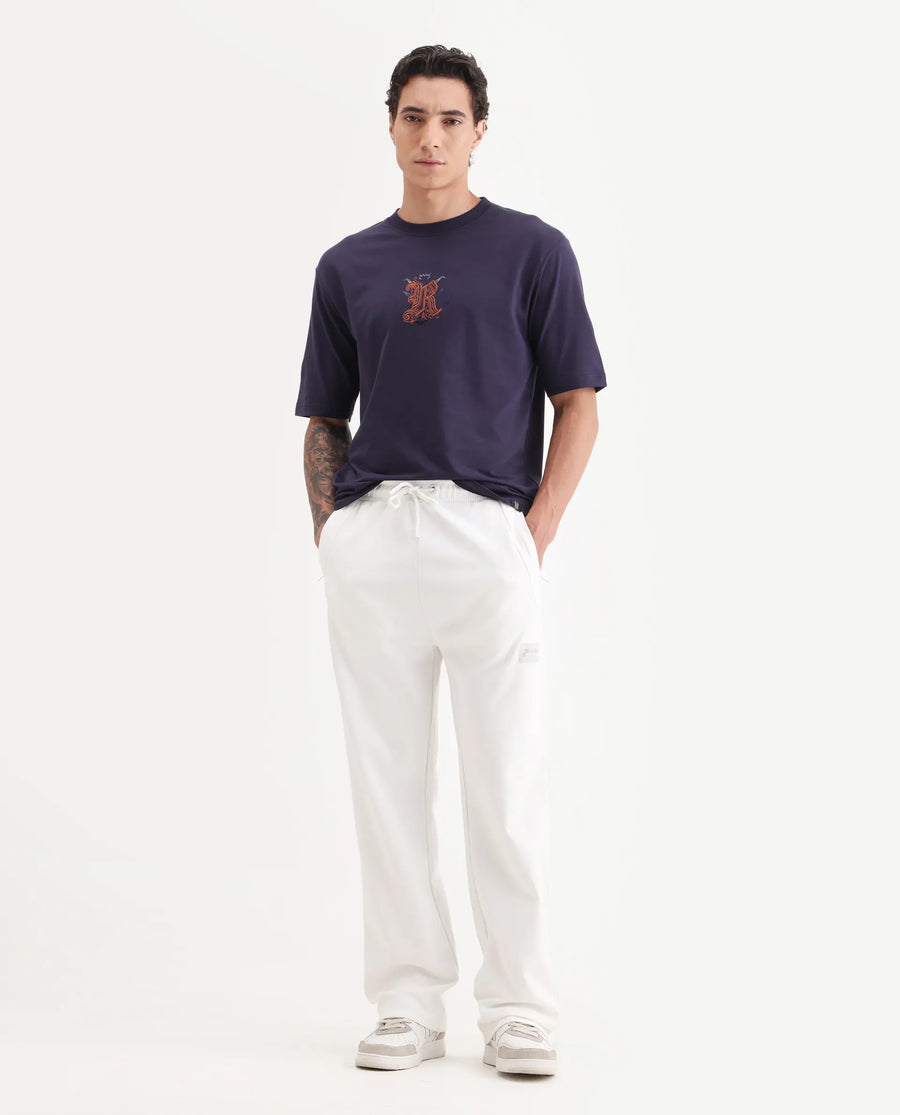 Rare Rabbit Men's Zolar Dark Purple Cotton Graphic Print Relaxed Fit Half Sleeve Crew Neck T-Shirt