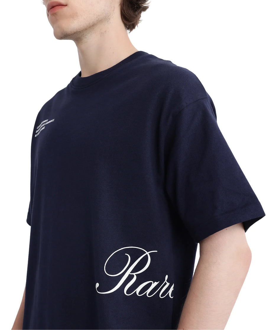 Rare Rabbit Men's Zolt Navy Cotton Typography Print Boxy Fit Half Sleeve Crew Neck T-Shirt