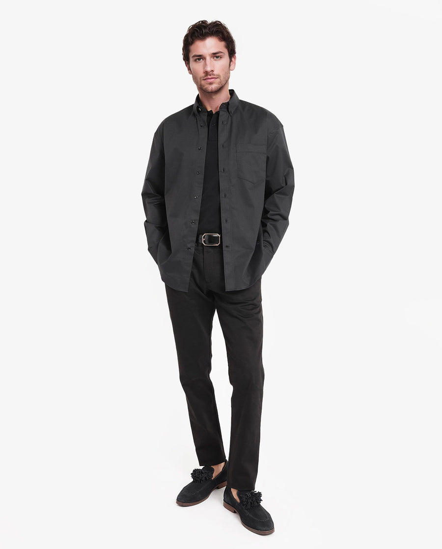 Rare Rabbit Men's Zord Black Cotton Plain Boxy Fit Full Sleeve Collared Shirt