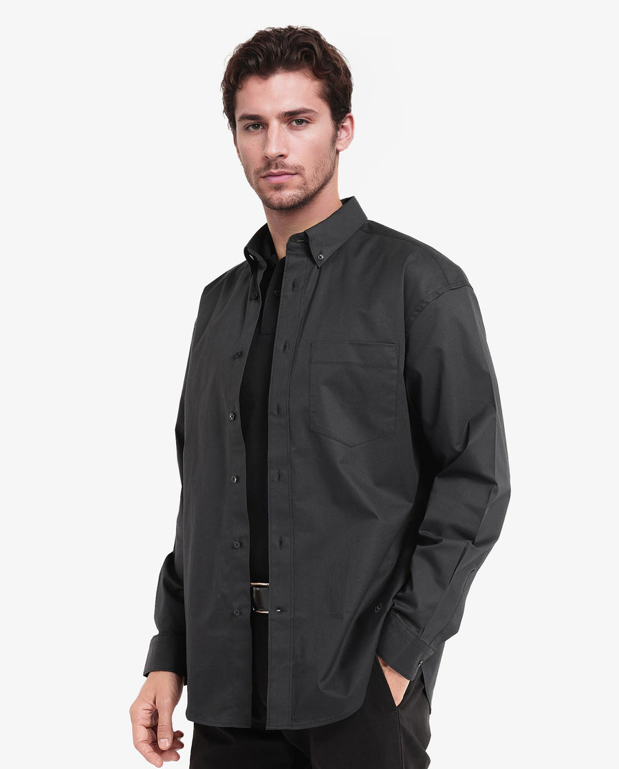 Rare Rabbit Men's Zord Black Cotton Plain Boxy Fit Full Sleeve Collared Shirt