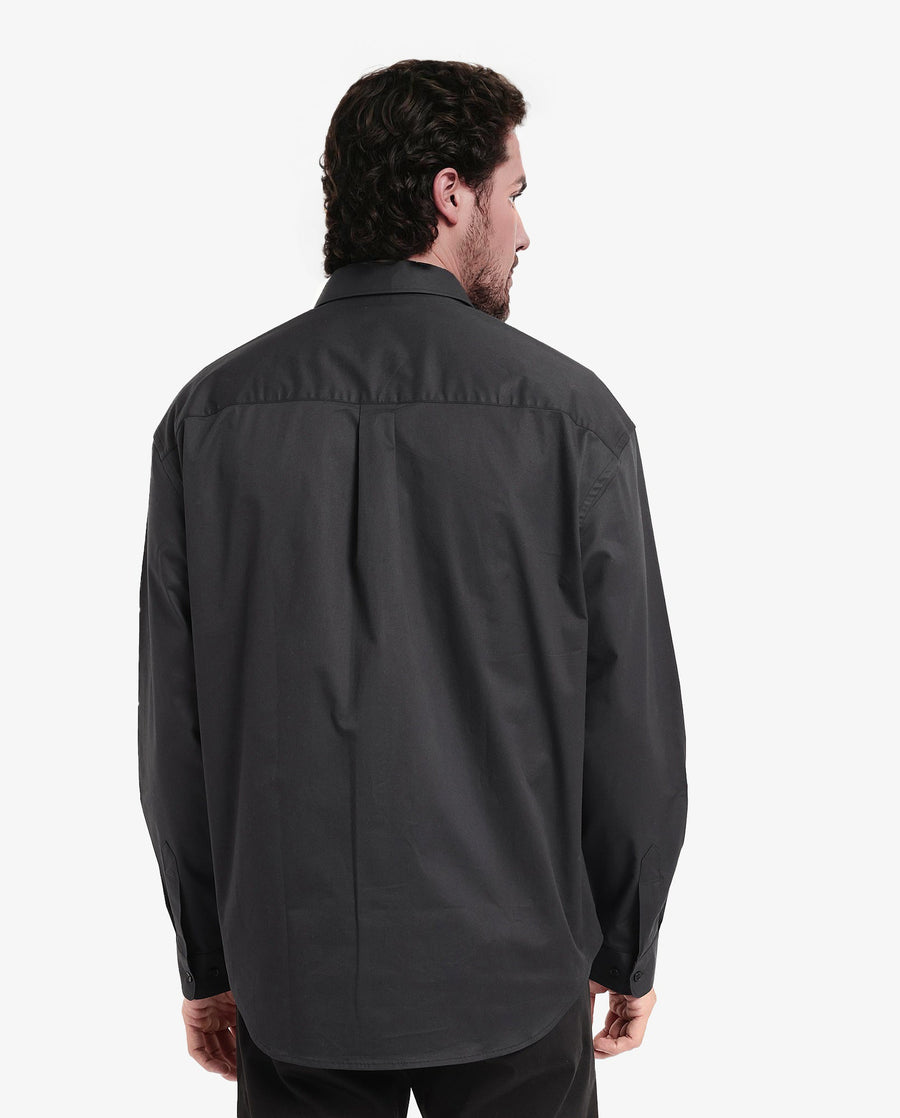 Rare Rabbit Men's Zord Black Cotton Plain Boxy Fit Full Sleeve Collared Shirt