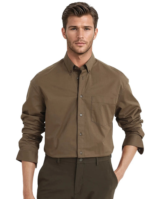 Rare Rabbit Men's Zord Brown Cotton Plain Boxy Fit Full Sleeve Collared Shirt