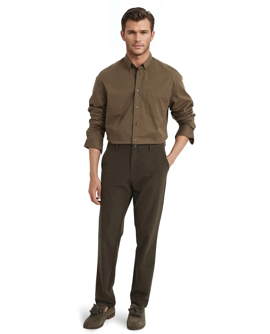 Rare Rabbit Men's Zord Brown Cotton Plain Boxy Fit Full Sleeve Collared Shirt