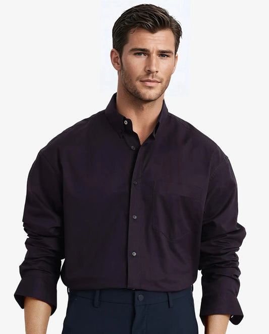 Rare Rabbit Men's Zord Dark Purple Cotton Plain Boxy Fit Full Sleeve Collared Shirt