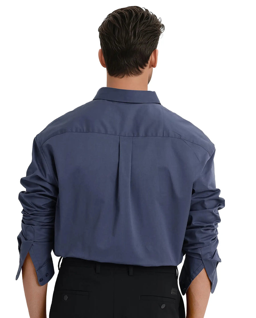 Rare Rabbit Men's Zord Dusky Blue Cotton Plain Boxy Fit Full Sleeve Collared Shirt