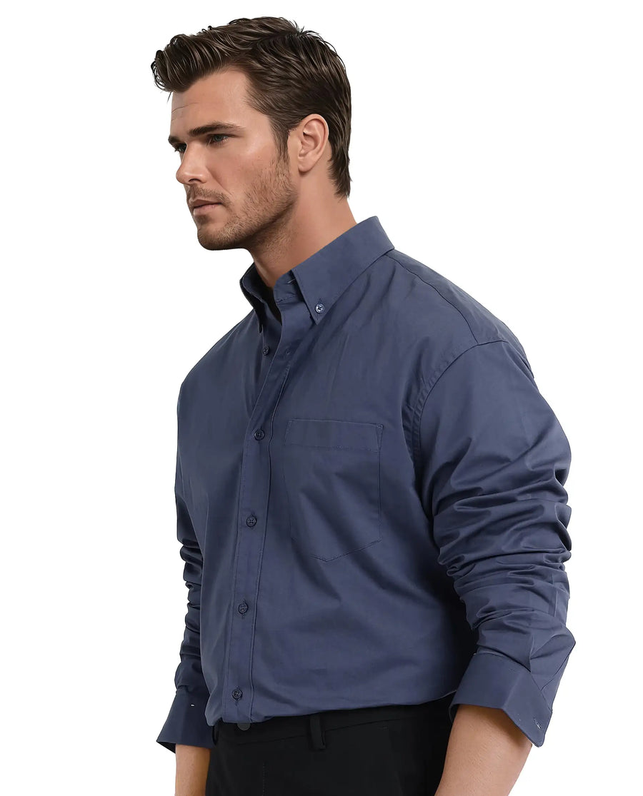 Rare Rabbit Men's Zord Dusky Blue Cotton Plain Boxy Fit Full Sleeve Collared Shirt
