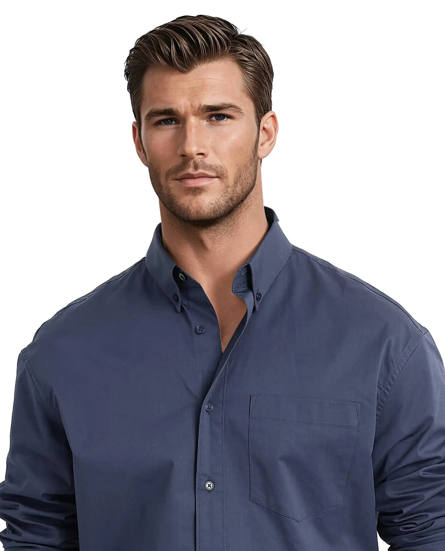 Rare Rabbit Men's Zord Dusky Blue Cotton Plain Boxy Fit Full Sleeve Collared Shirt