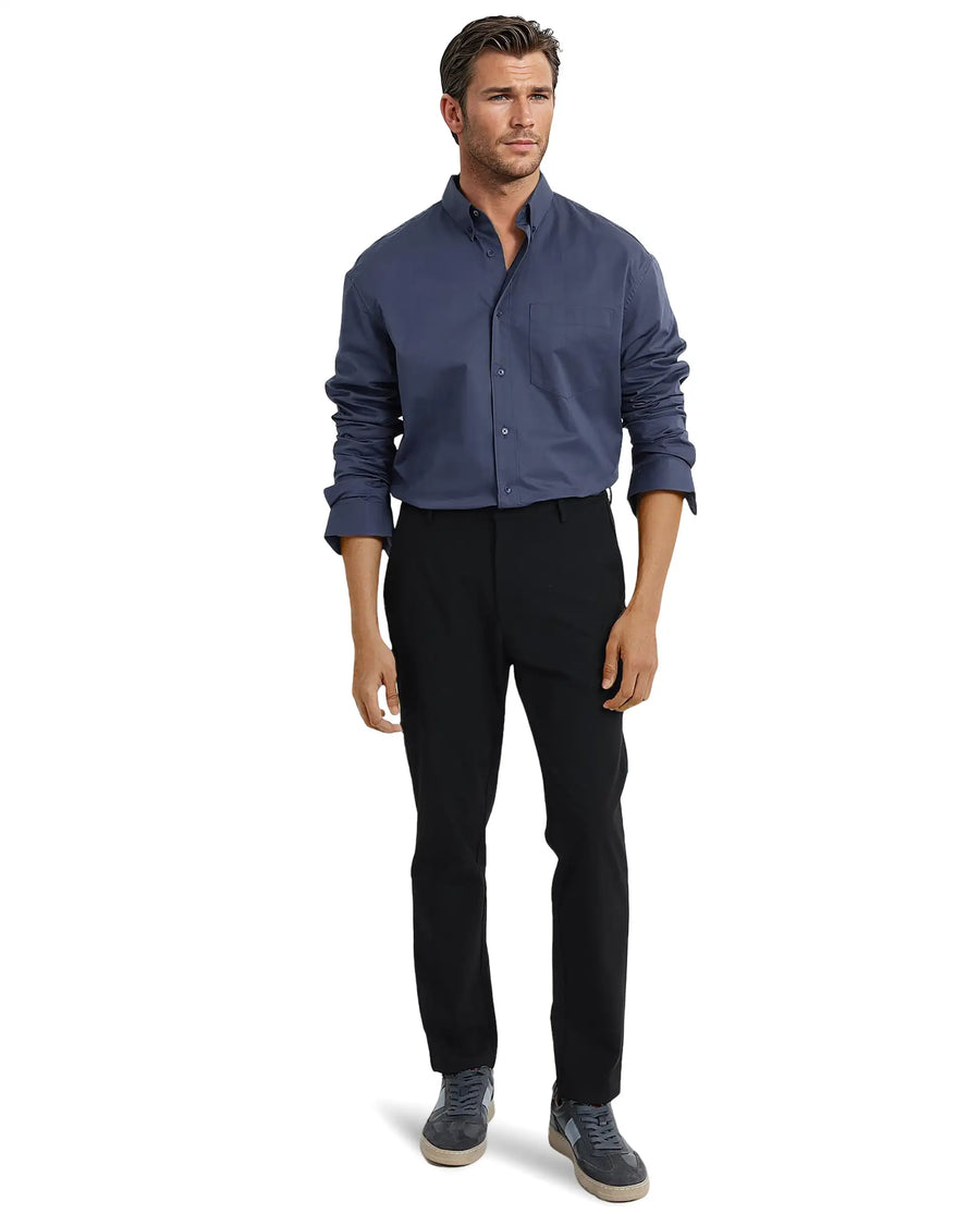Rare Rabbit Men's Zord Dusky Blue Cotton Plain Boxy Fit Full Sleeve Collared Shirt
