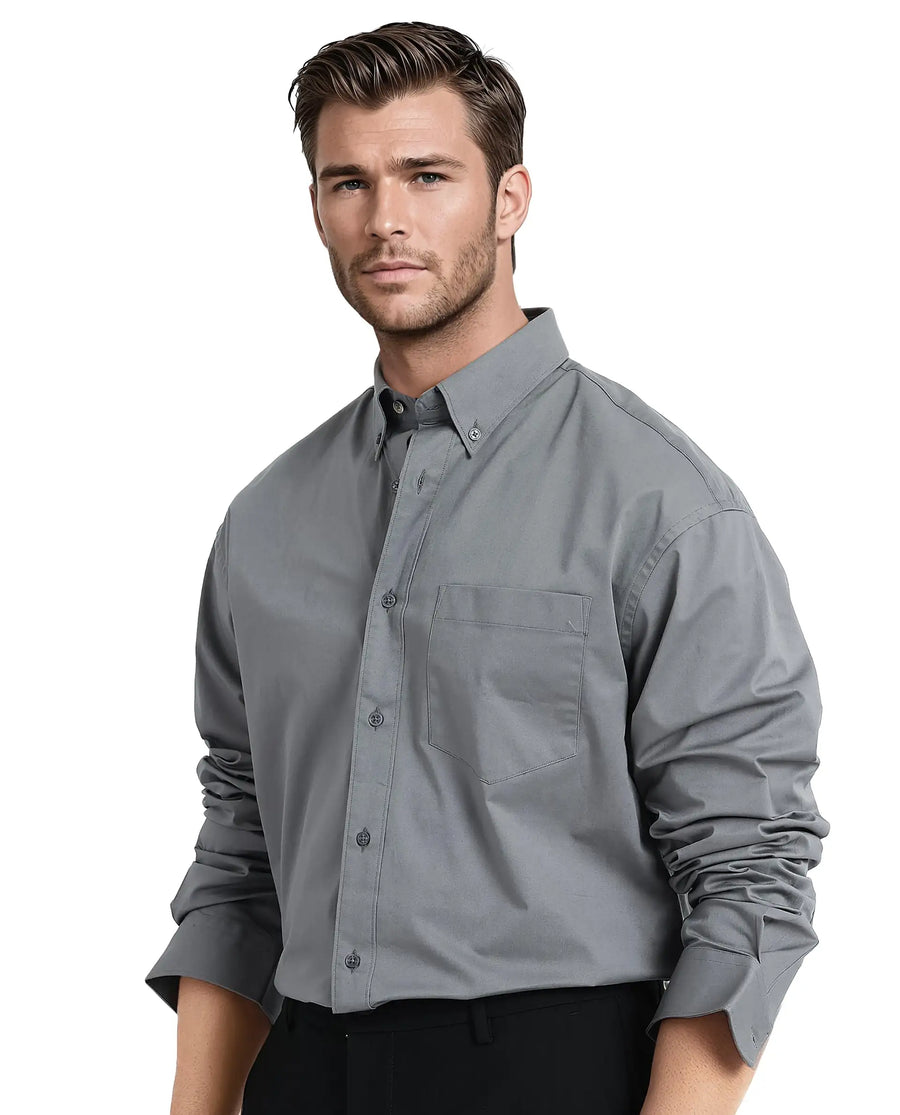 Rare Rabbit Men's Zord Grey Cotton Plain Boxy Fit Full Sleeve Collared Shirt