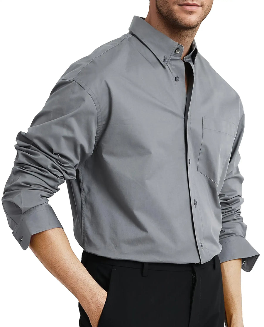 Rare Rabbit Men's Zord Grey Cotton Plain Boxy Fit Full Sleeve Collared Shirt