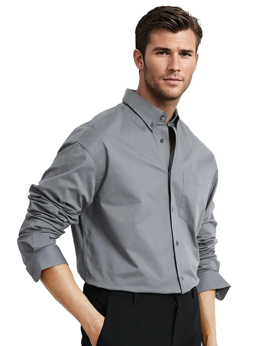 Rare Rabbit Men's Zord Grey Cotton Plain Boxy Fit Full Sleeve Collared Shirt