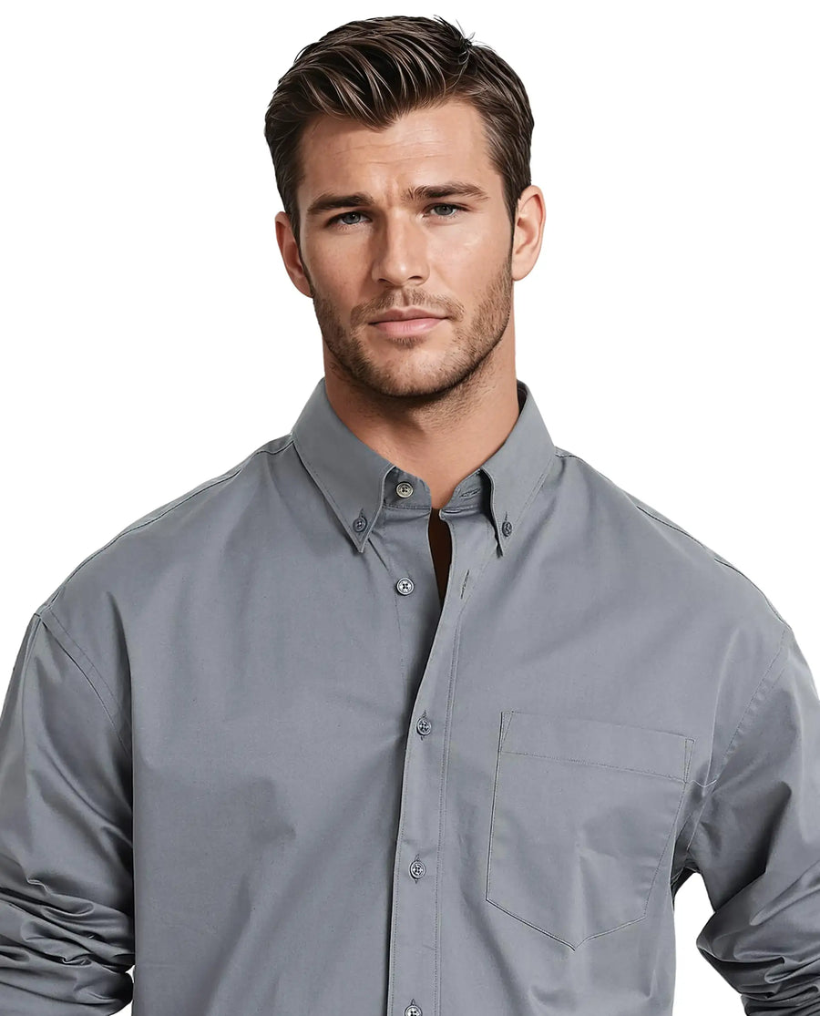 Rare Rabbit Men's Zord Grey Cotton Plain Boxy Fit Full Sleeve Collared Shirt