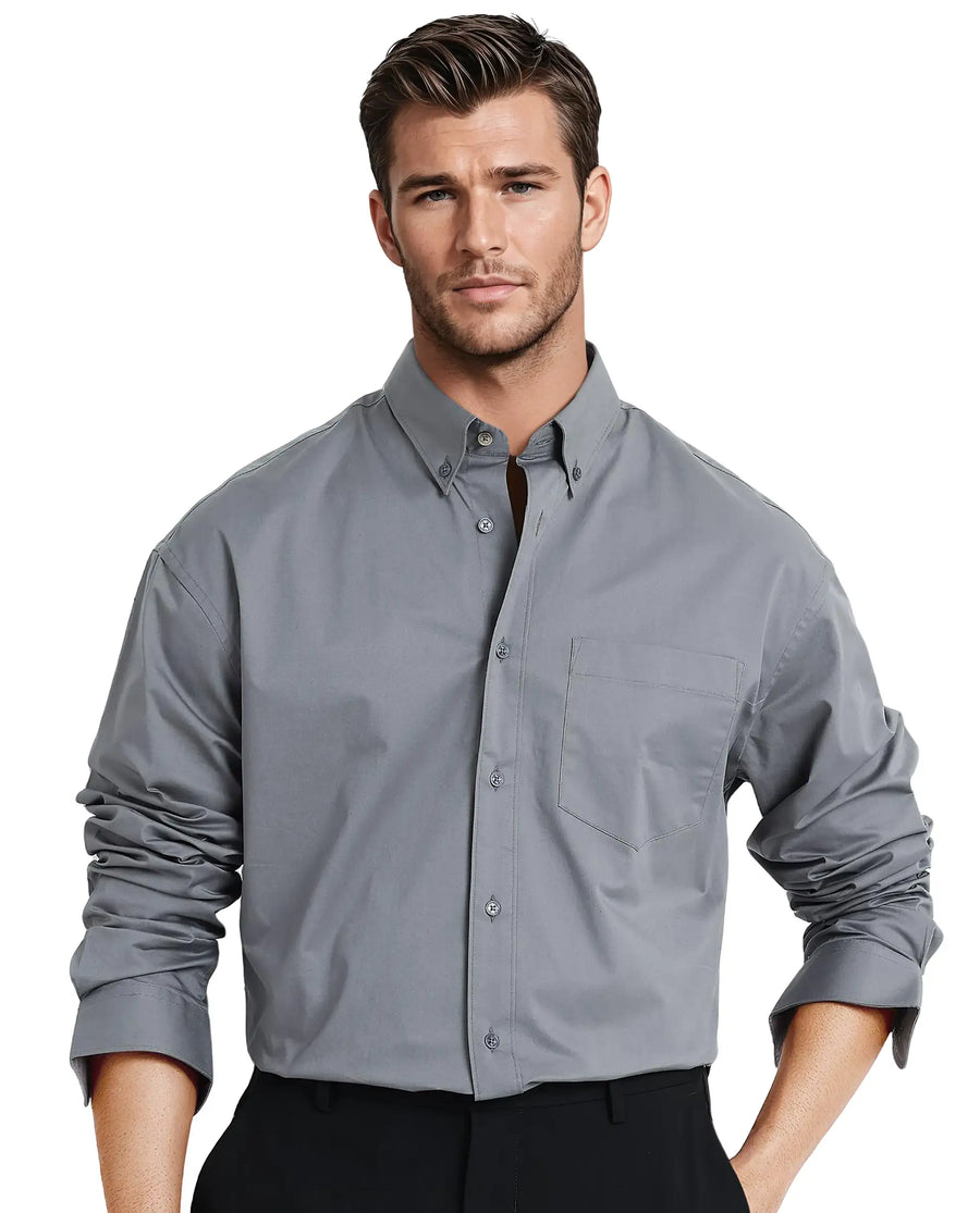 Rare Rabbit Men's Zord Grey Cotton Plain Boxy Fit Full Sleeve Collared Shirt