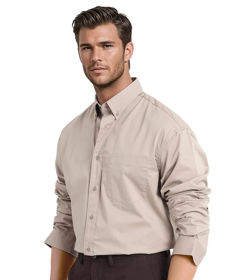 Rare Rabbit Men's Zord Light Beige Cotton Plain Boxy Fit Full Sleeve Collared Shirt