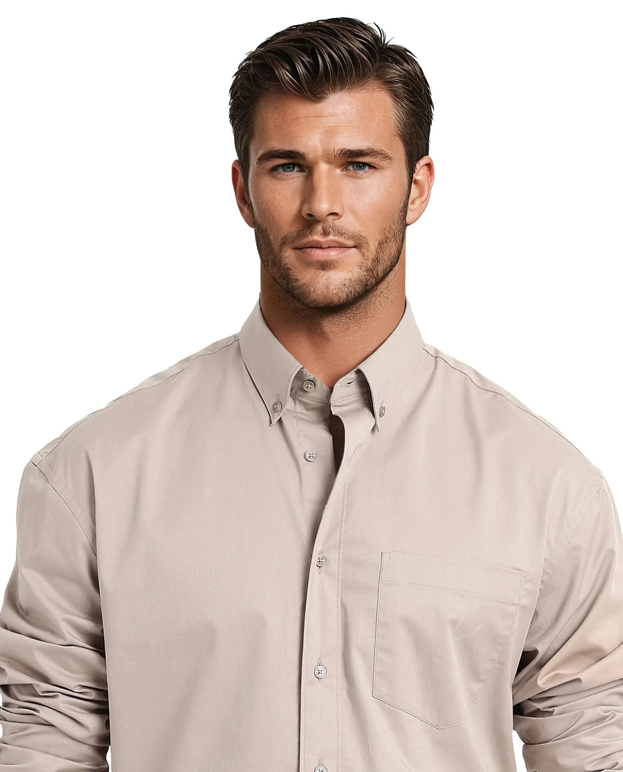 Rare Rabbit Men's Zord Light Beige Cotton Plain Boxy Fit Full Sleeve Collared Shirt