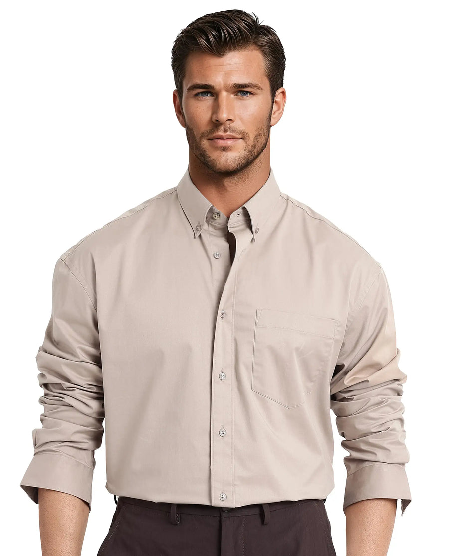 Rare Rabbit Men's Zord Light Beige Cotton Plain Boxy Fit Full Sleeve Collared Shirt