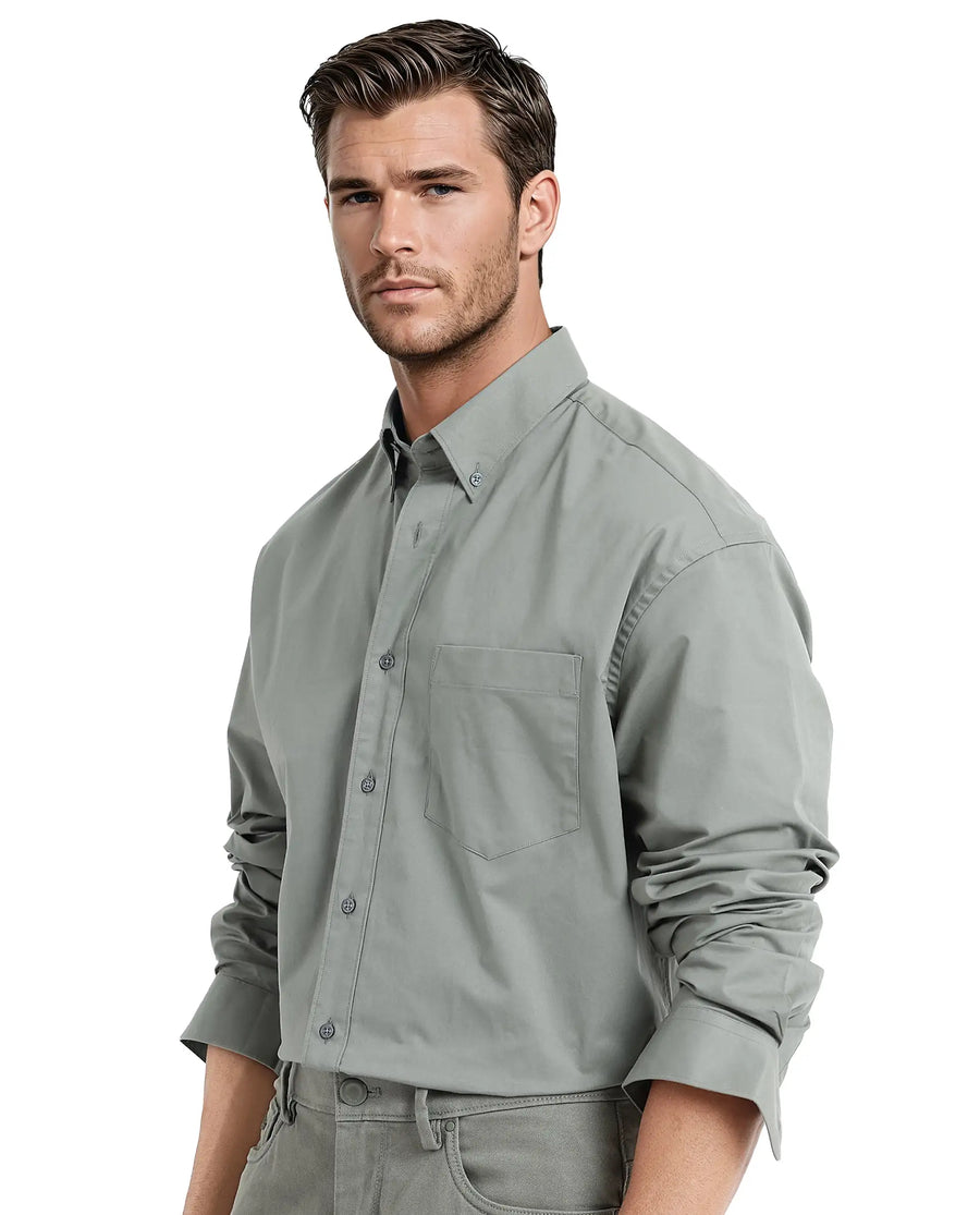 Rare Rabbit Men's Zord Green Cotton Plain Boxy Fit Full Sleeve Collared Shirt