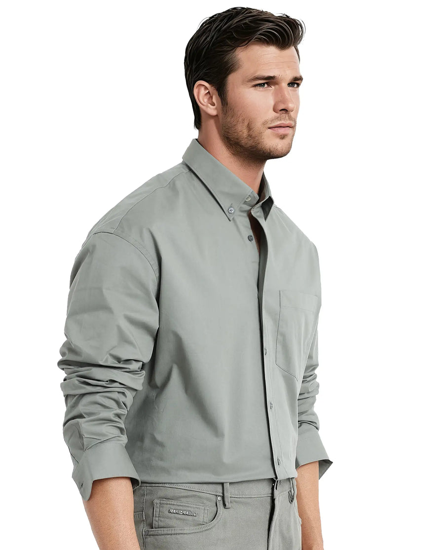 Rare Rabbit Men's Zord Green Cotton Plain Boxy Fit Full Sleeve Collared Shirt