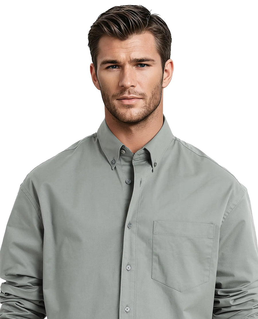Rare Rabbit Men's Zord Green Cotton Plain Boxy Fit Full Sleeve Collared Shirt