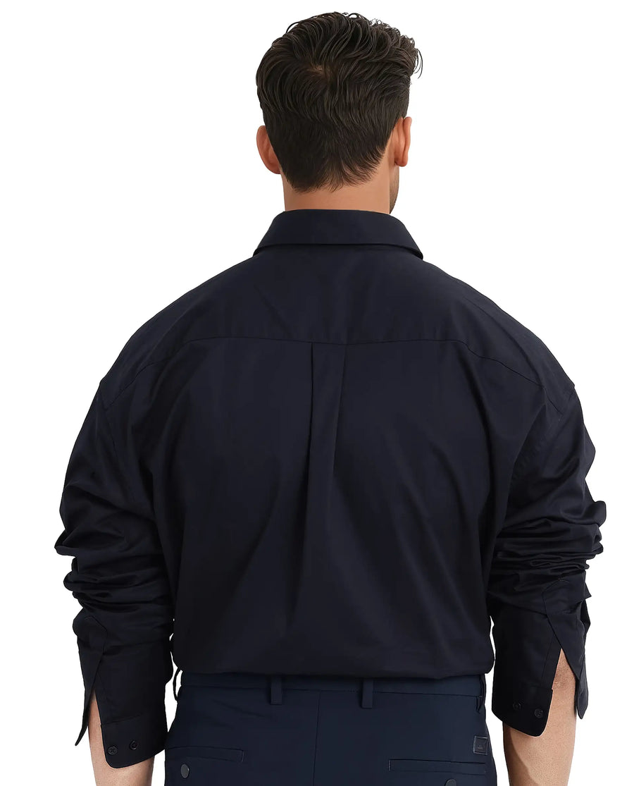 Rare Rabbit Men's Zord Navy Cotton Plain Boxy Fit Full Sleeve Spread Collar Shirt