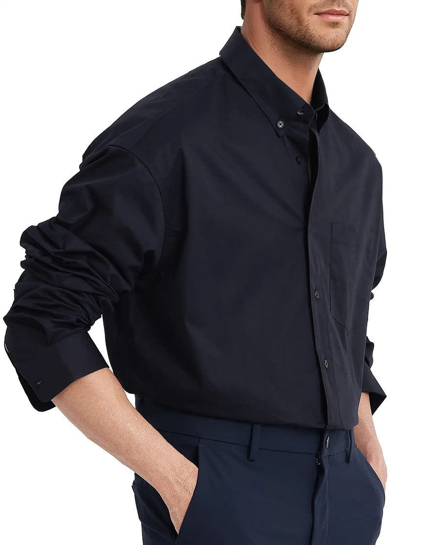 Rare Rabbit Men's Zord Navy Cotton Plain Boxy Fit Full Sleeve Spread Collar Shirt