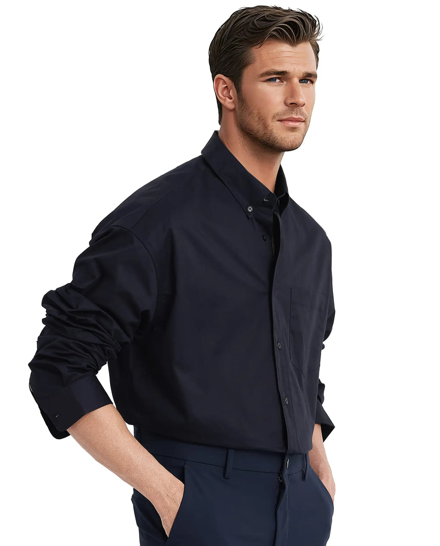 Rare Rabbit Men's Zord Navy Cotton Plain Boxy Fit Full Sleeve Spread Collar Shirt
