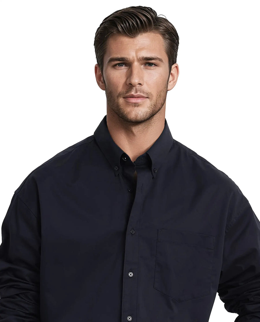 Rare Rabbit Men's Zord Navy Cotton Plain Boxy Fit Full Sleeve Spread Collar Shirt