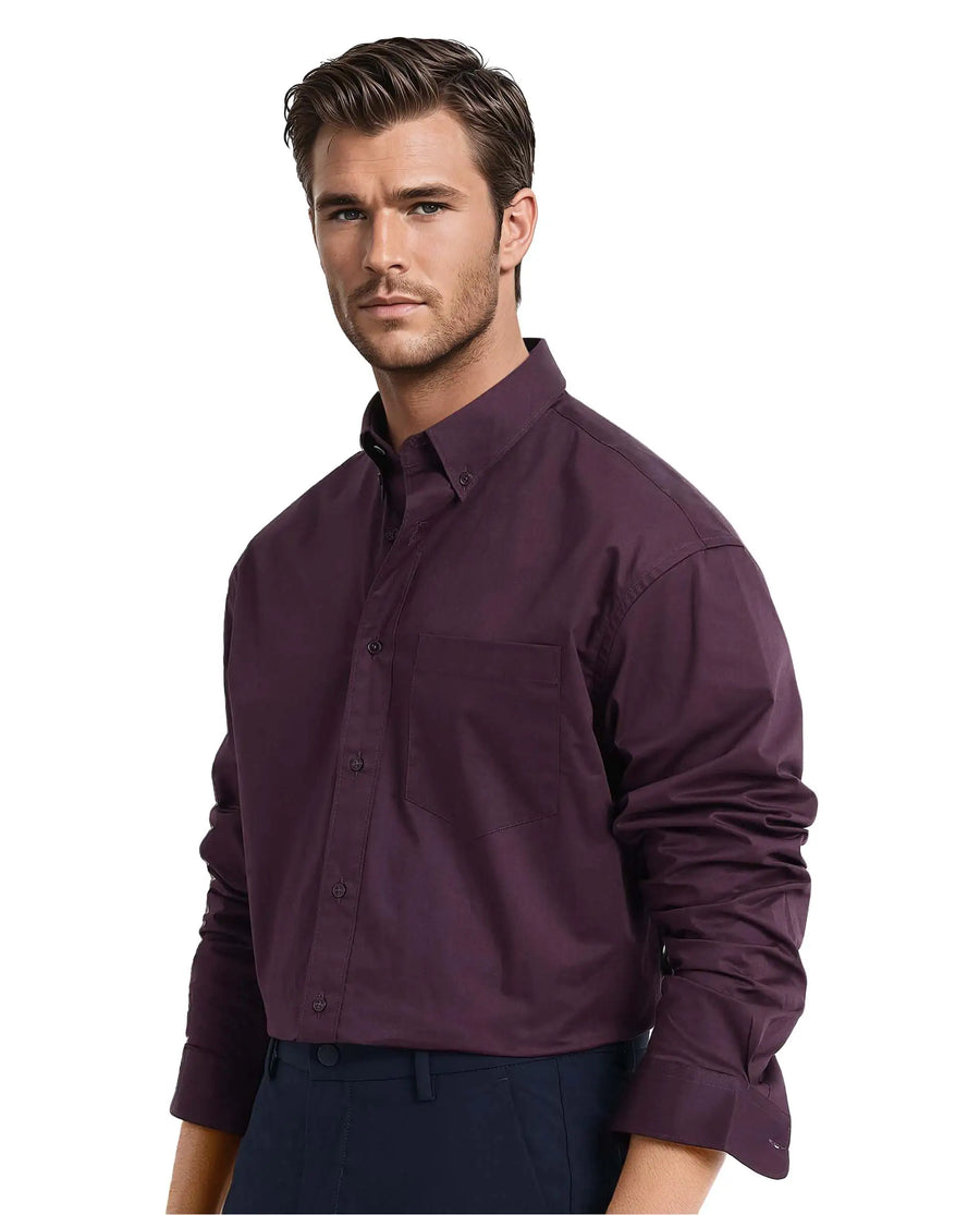 Rare Rabbit Men's Zord Purple Cotton Plain Boxy Fit Full Sleeve Collared Shirt