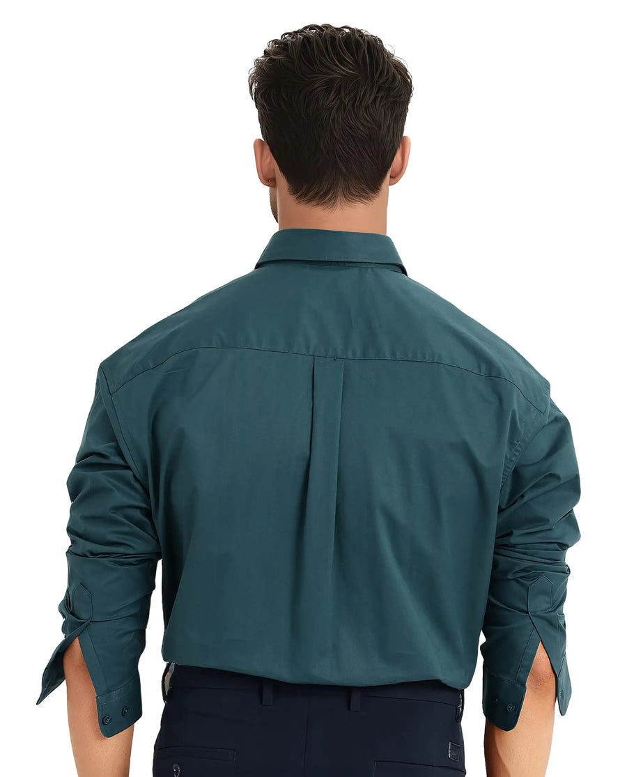 Rare Rabbit Men's Zord Teal Cotton Plain Boxy Fit Full Sleeve Collared Shirt