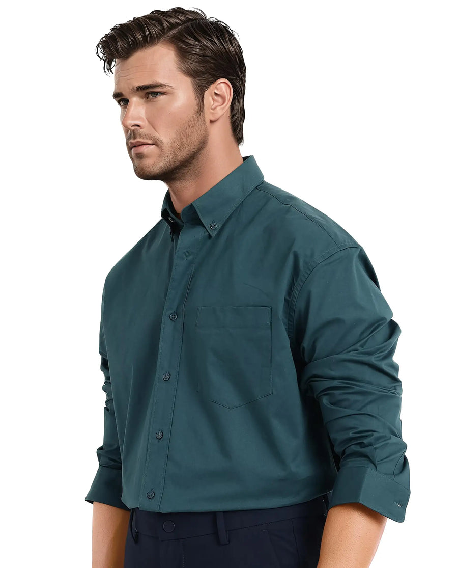 Rare Rabbit Men's Zord Teal Cotton Plain Boxy Fit Full Sleeve Collared Shirt