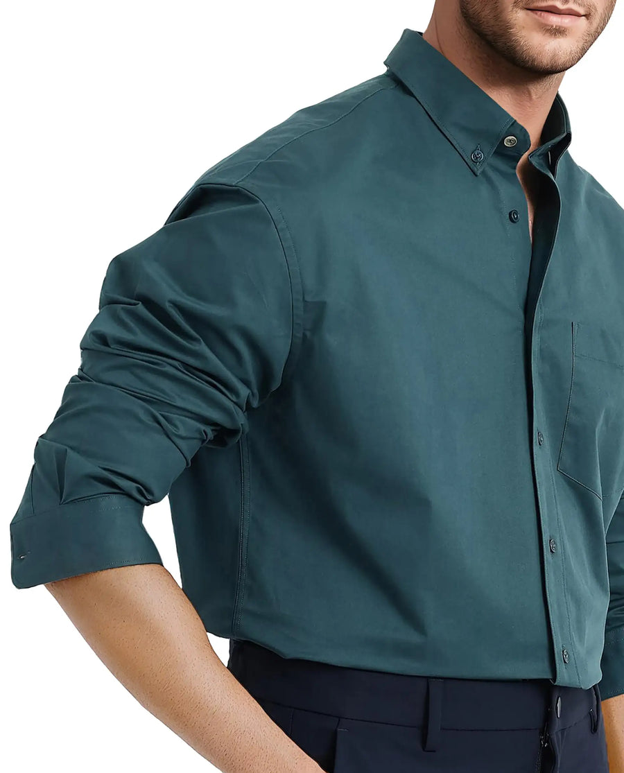 Rare Rabbit Men's Zord Teal Cotton Plain Boxy Fit Full Sleeve Collared Shirt