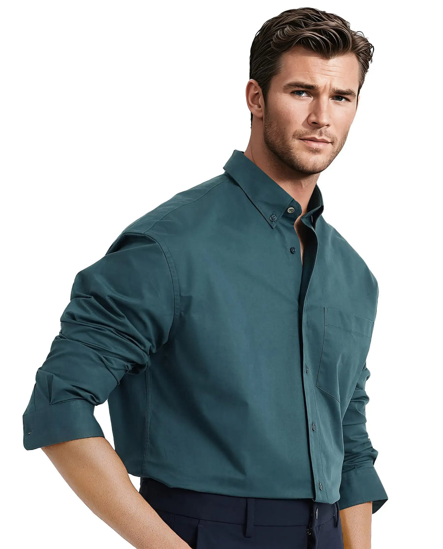 Rare Rabbit Men's Zord Teal Cotton Plain Boxy Fit Full Sleeve Collared Shirt