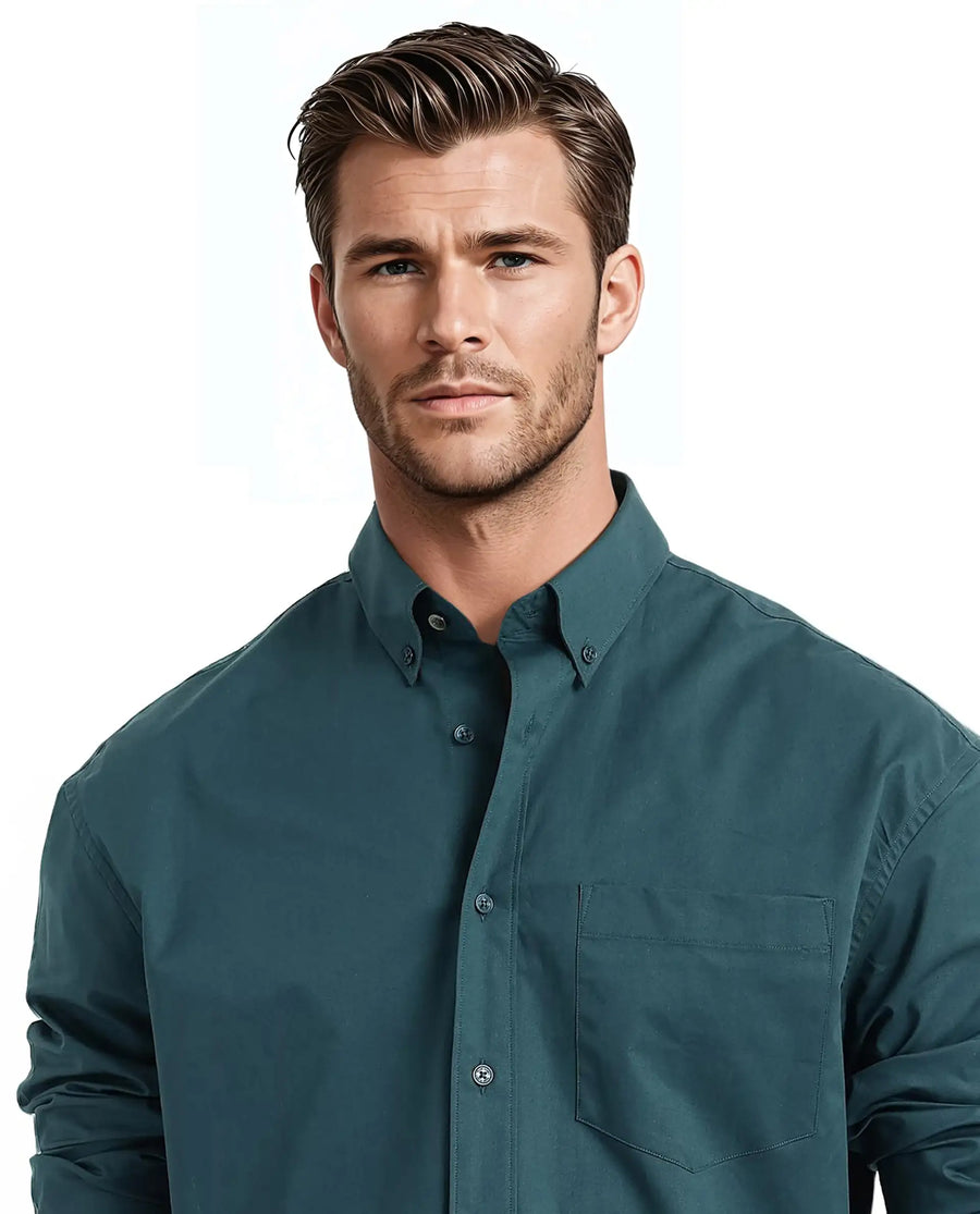 Rare Rabbit Men's Zord Teal Cotton Plain Boxy Fit Full Sleeve Collared Shirt
