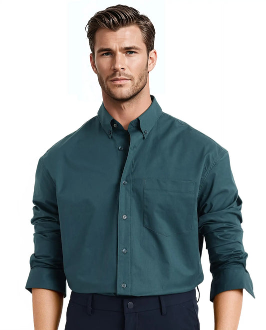 Rare Rabbit Men's Zord Teal Cotton Plain Boxy Fit Full Sleeve Collared Shirt