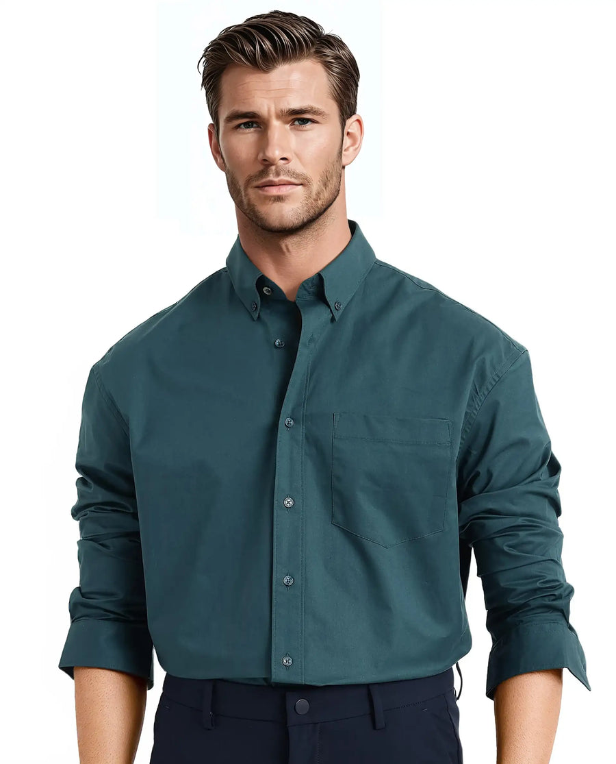 Rare Rabbit Men's Zord Teal Cotton Plain Boxy Fit Full Sleeve Collared Shirt