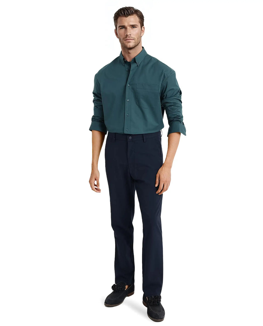 Rare Rabbit Men's Zord Teal Cotton Plain Boxy Fit Full Sleeve Collared Shirt