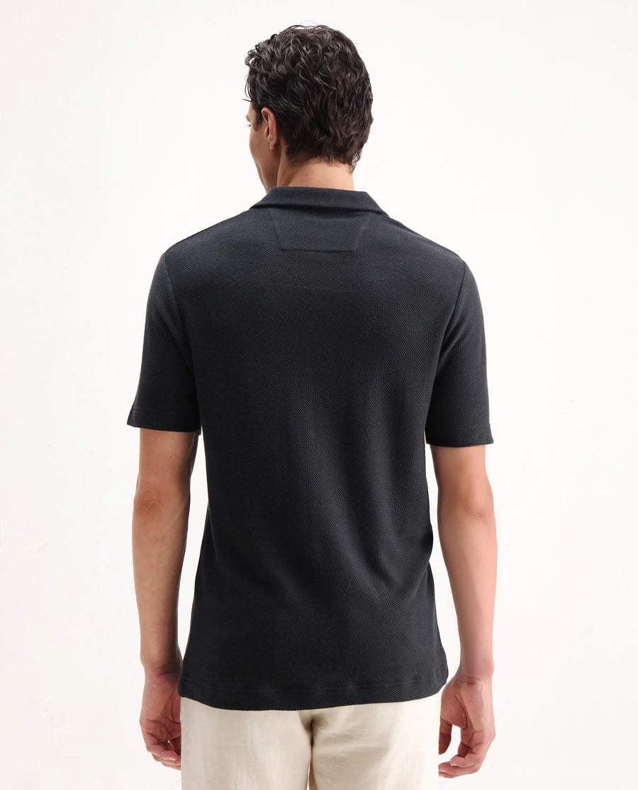 Rare Rabbit Men's Zorv Dark Grey Cotton Plain Regular Fit Half Sleeve Polo