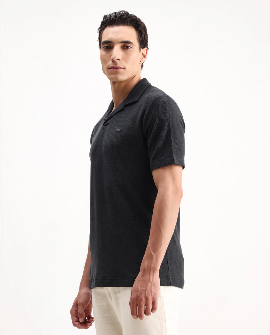 Rare Rabbit Men's Zorv Dark Grey Cotton Plain Regular Fit Half Sleeve Polo