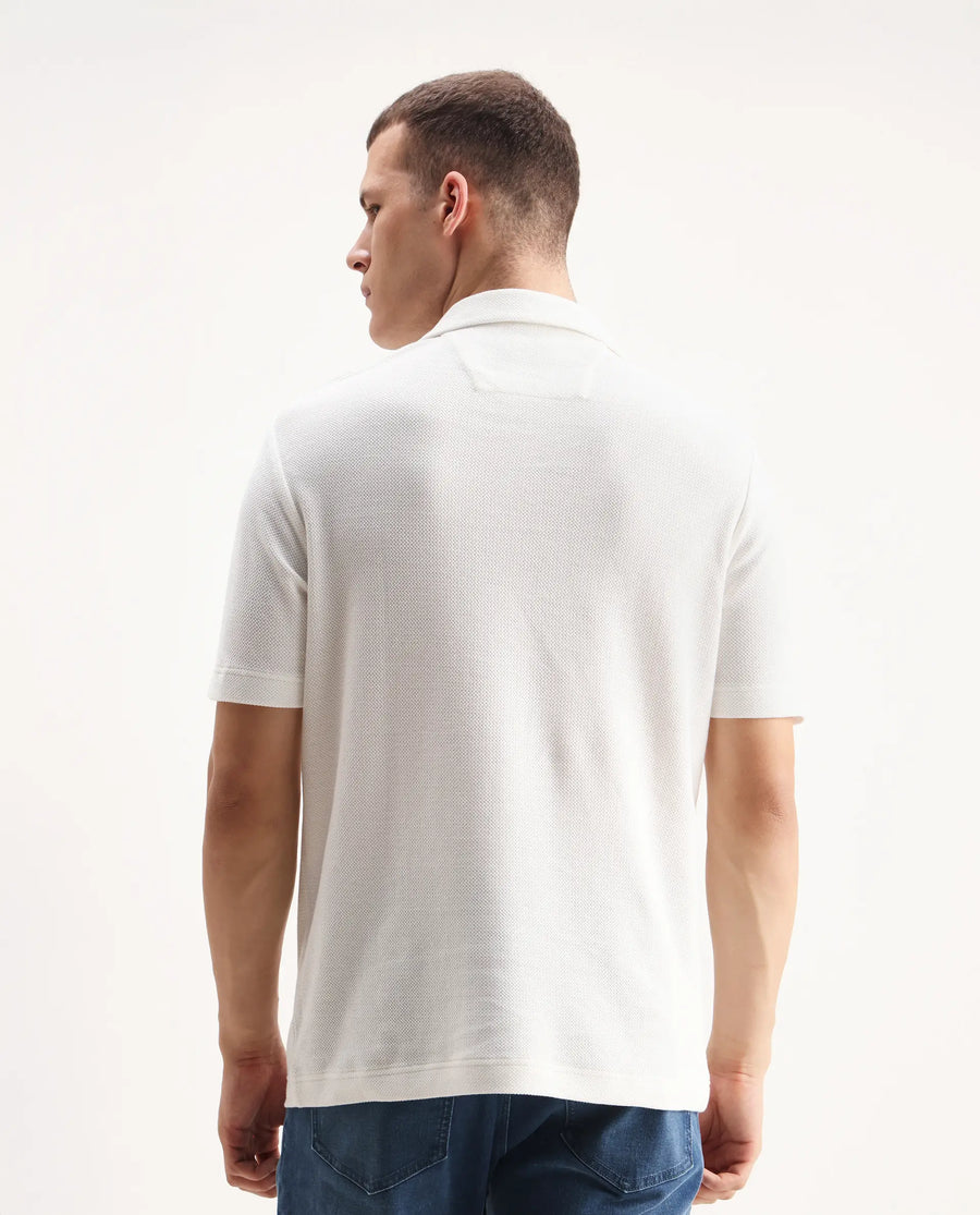 Rare Rabbit Men's Zorv Off White Cotton Plain Regular Fit Half Sleeve Polo