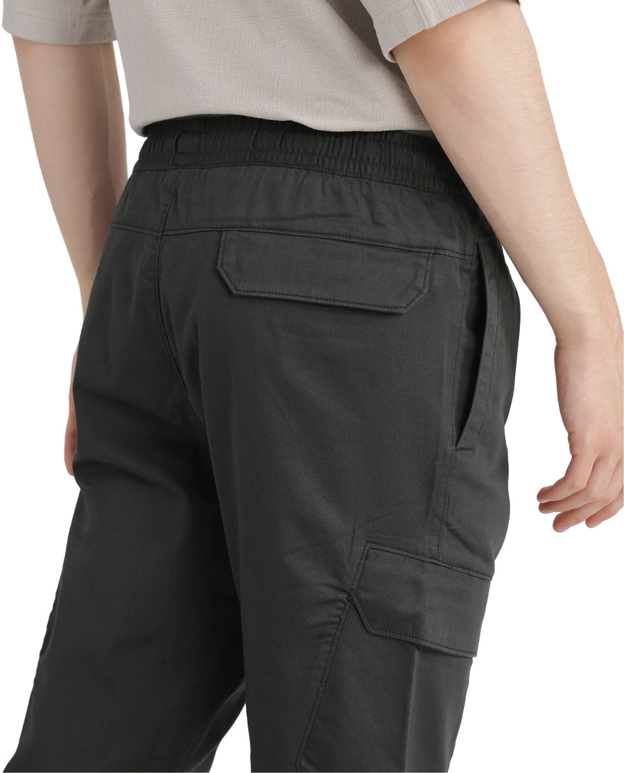 Rare Rabbit Men's Zudi Dark Grey Cotton Plain Regular Fit Trouser