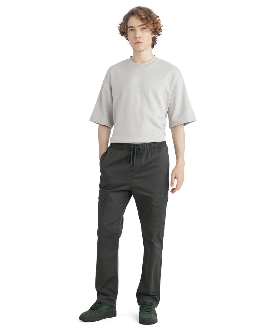 Rare Rabbit Men's Zudi Dark Grey Cotton Plain Regular Fit Trouser