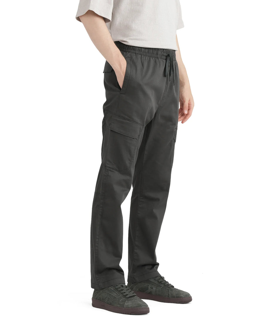 Rare Rabbit Men's Zudi Dark Grey Cotton Plain Regular Fit Trouser
