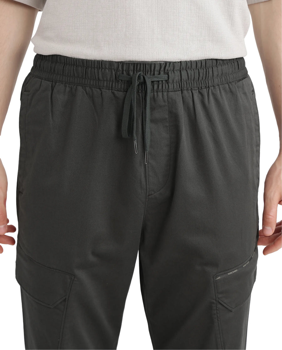Rare Rabbit Men's Zudi Dark Grey Cotton Plain Regular Fit Trouser