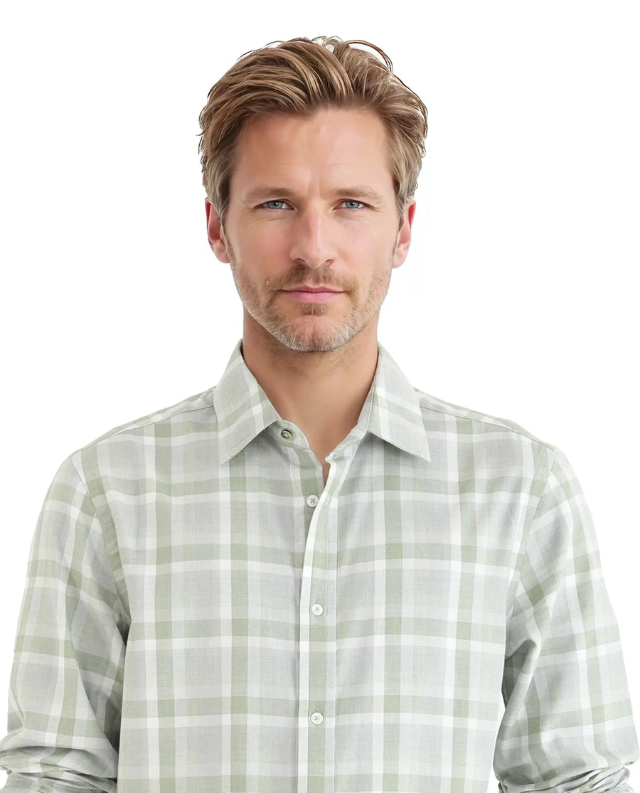 Rare Rabbit Men's Zujo Pastel Green Cotton Blend Checked Print Regular Fit Full Sleeve Collared Shirt