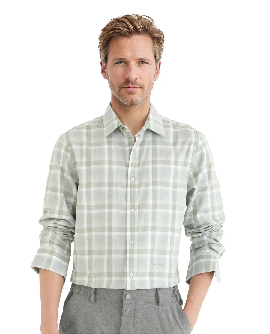 Rare Rabbit Men's Zujo Pastel Green Cotton Blend Checked Print Regular Fit Full Sleeve Collared Shirt